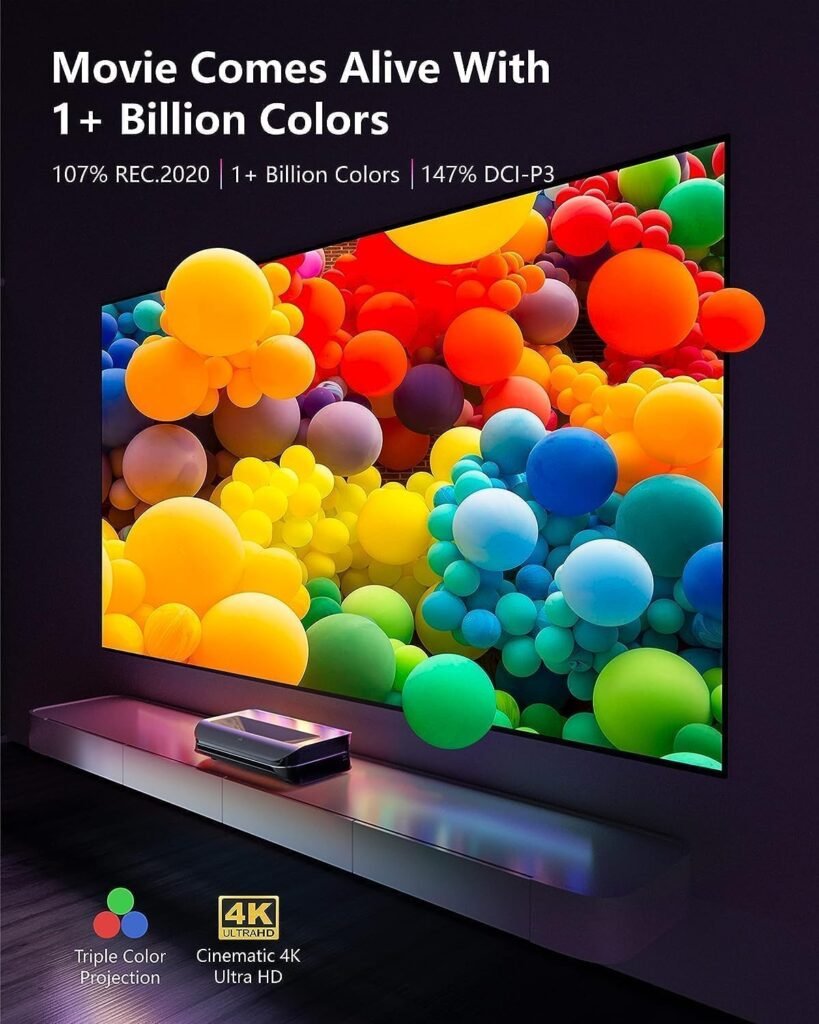 AWOL Vision LTV-3500 Pro UST Triple Laser TV Projector, 3500 Peak Lumens TV-Like Brightness, 150 Perfect Sharpness, Dolby Vision, 4K 3D HDR10+ Ultra-Short Throw Projector