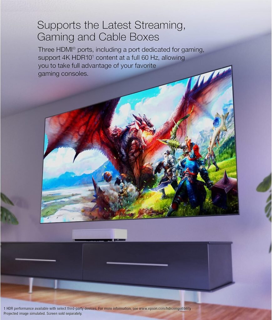 Epson EpiqVision Ultra LS800 Ultra Short Throw 3-Chip 3LCD Smart Streaming Laser Projector, 4,000 Lumens, 4K PRO-UHD, HDR, 150 Class, Android TV, 2.1ch Yamaha Built-in Speakers - White (Renewed)
