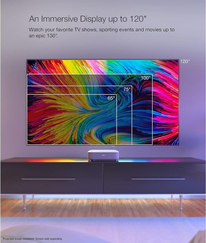 Epson EpiqVision Ultra Short Throw LS300 3LCD Smart Laser Projector, 3600 Lumens Color  White Brightness, HDR, Android TV, Yamaha Speakers, Bluetooth, Sports, Gaming, Movies - White (Renewed)