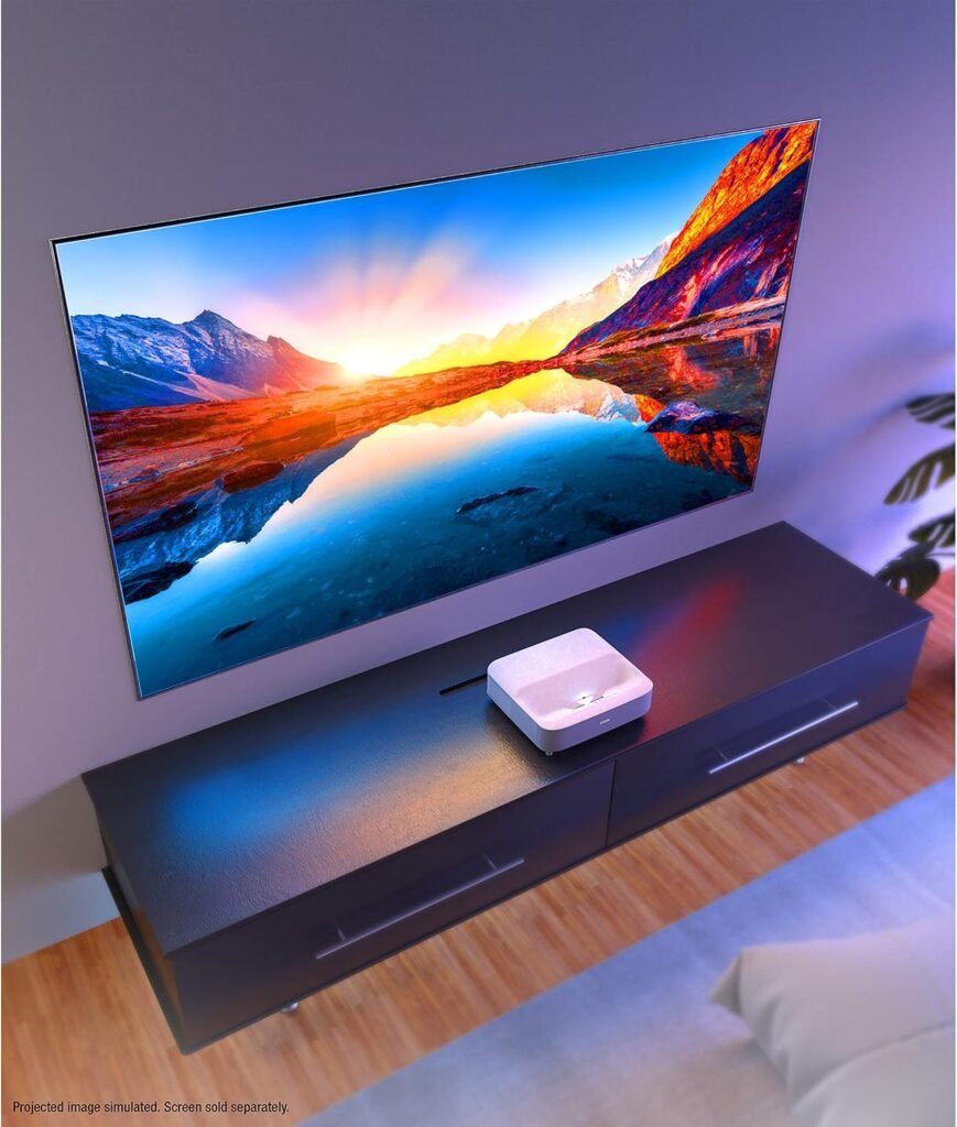 Epson EpiqVision Ultra Short Throw LS300 3LCD Smart Laser Projector, 3600 Lumens Color  White Brightness, HDR, Android TV, Yamaha Speakers, Bluetooth, Sports, Gaming, Movies - White (Renewed)