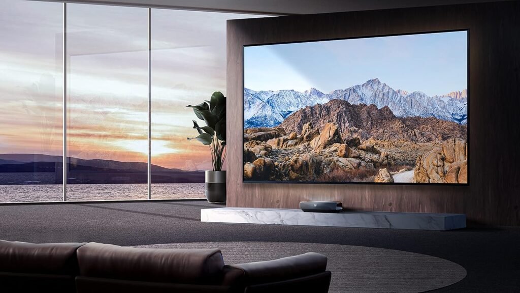 Hisense 100L9G-CINE100A 4K UHD Laser TV, Triple-Laser UST Ultra Short Throw Projector with 100 ALR Screen, 3000 Lumens, Android TV, HDR10, 40W Dolby Atmos, Built-in Alexa and Google Assistant
