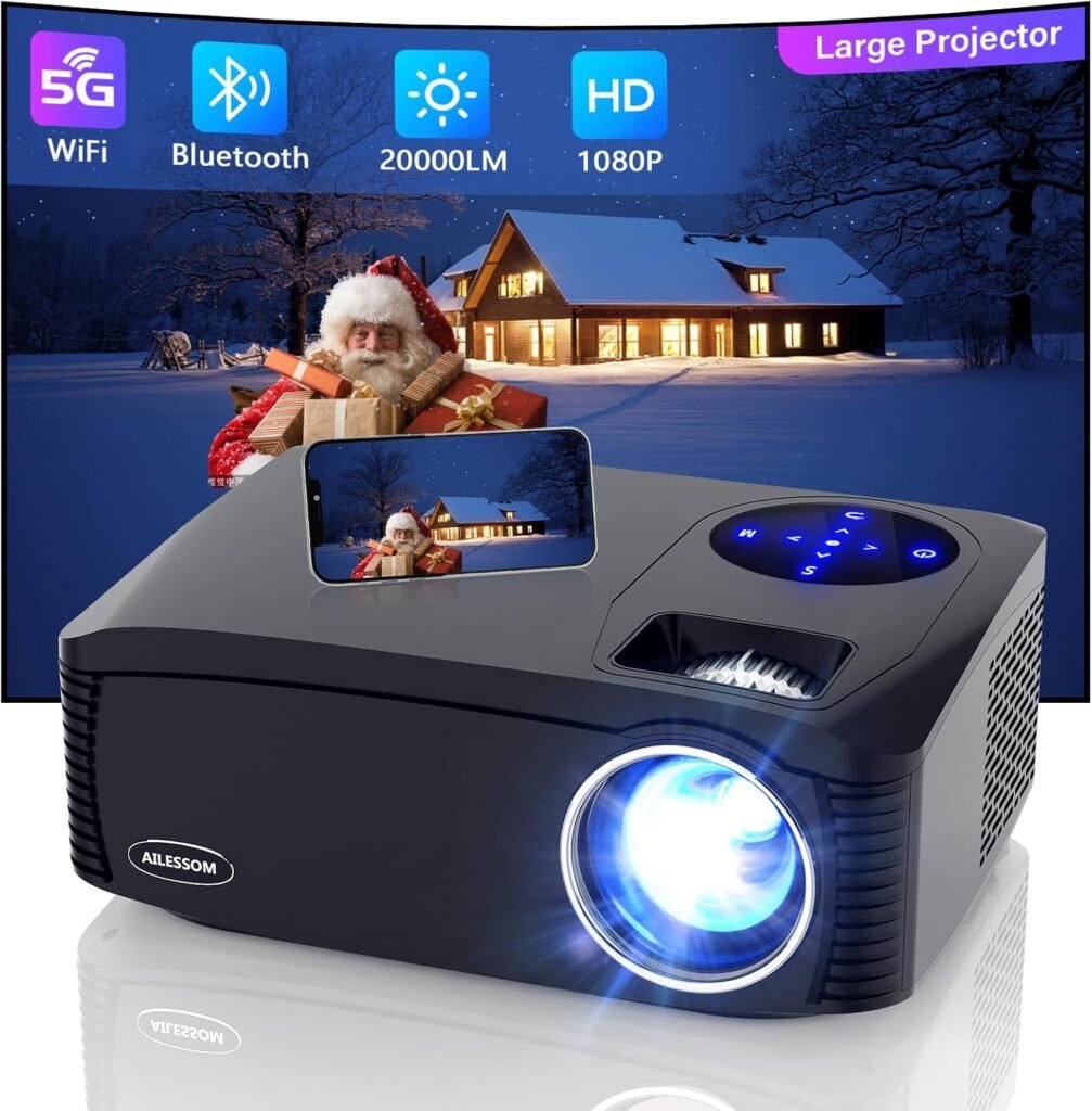 Native 1080P 5G WiFi Bluetooth Projector, AILESSOM 20000LM 450 Display Support 4K Movie Projector, High Brightness for Home Theater and Business, Compatible with iOS/Android/TV Stick/PS4/HDMI/PPT/USB