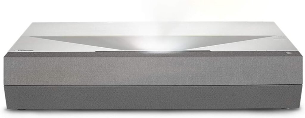 Optoma CinemaX P2 White Smart 4K UHD Laser Projector for Home Theater | 3000 Lumens Superior Image with Laser  6-Segment Color Wheel | Ultra-Short Throw | Built-In Soundbar | Works w/ Alexa  Google