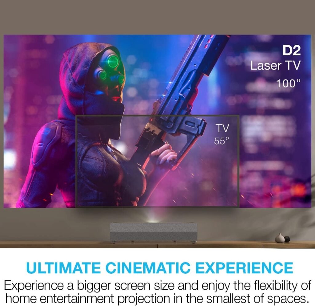 Optoma CinemaX P2 White Smart 4K UHD Laser Projector for Home Theater | 3000 Lumens Superior Image with Laser  6-Segment Color Wheel | Ultra-Short Throw | Built-In Soundbar | Works w/ Alexa  Google