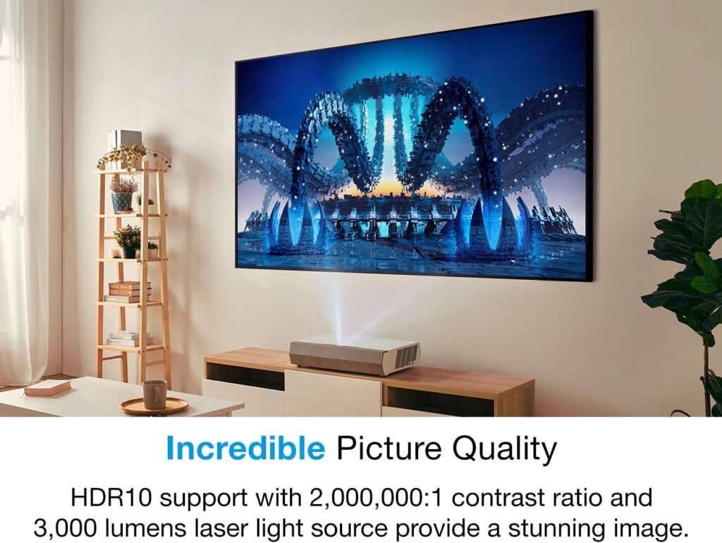 Optoma CinemaX P2 White Smart 4K UHD Laser Projector for Home Theater | 3000 Lumens Superior Image with Laser  6-Segment Color Wheel | Ultra-Short Throw | Built-In Soundbar | Works w/ Alexa  Google