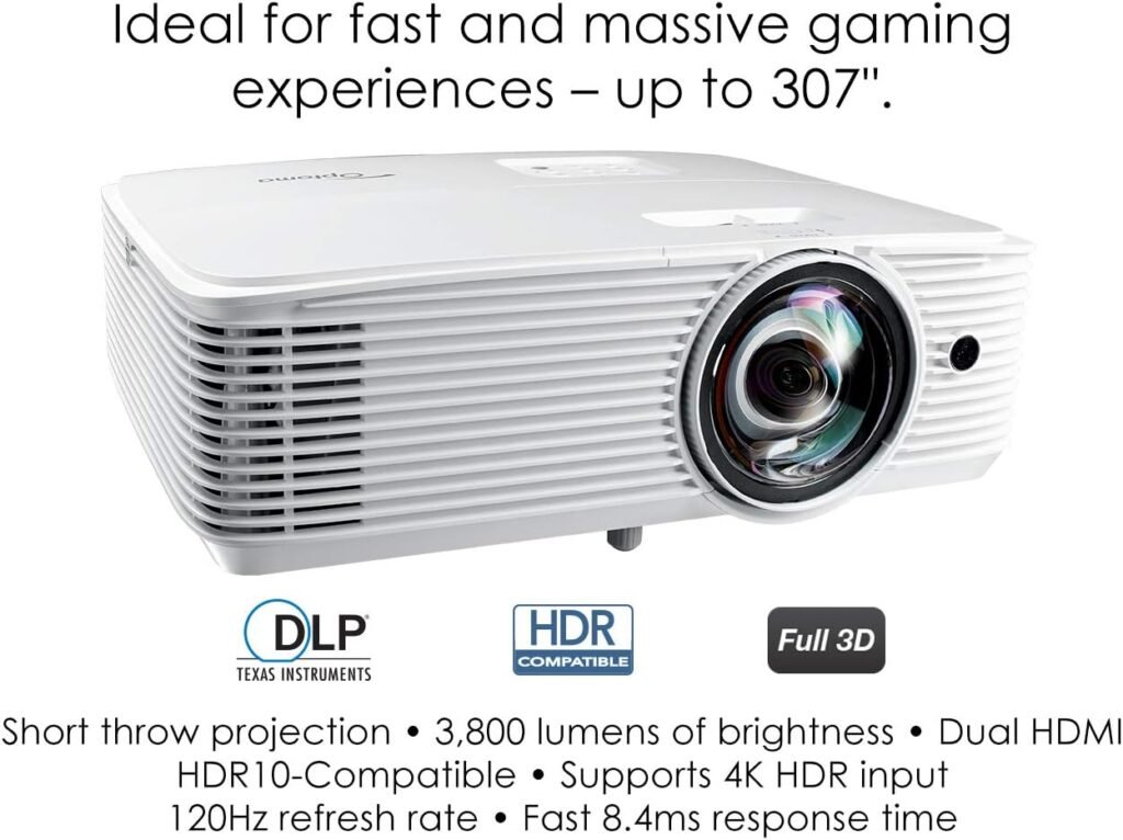 Optoma GT2000HDR Compact Short Throw Laser Home Theater and Gaming Projector, 1080p HD with 4K HDR Input, Bright 3,500 Lumens