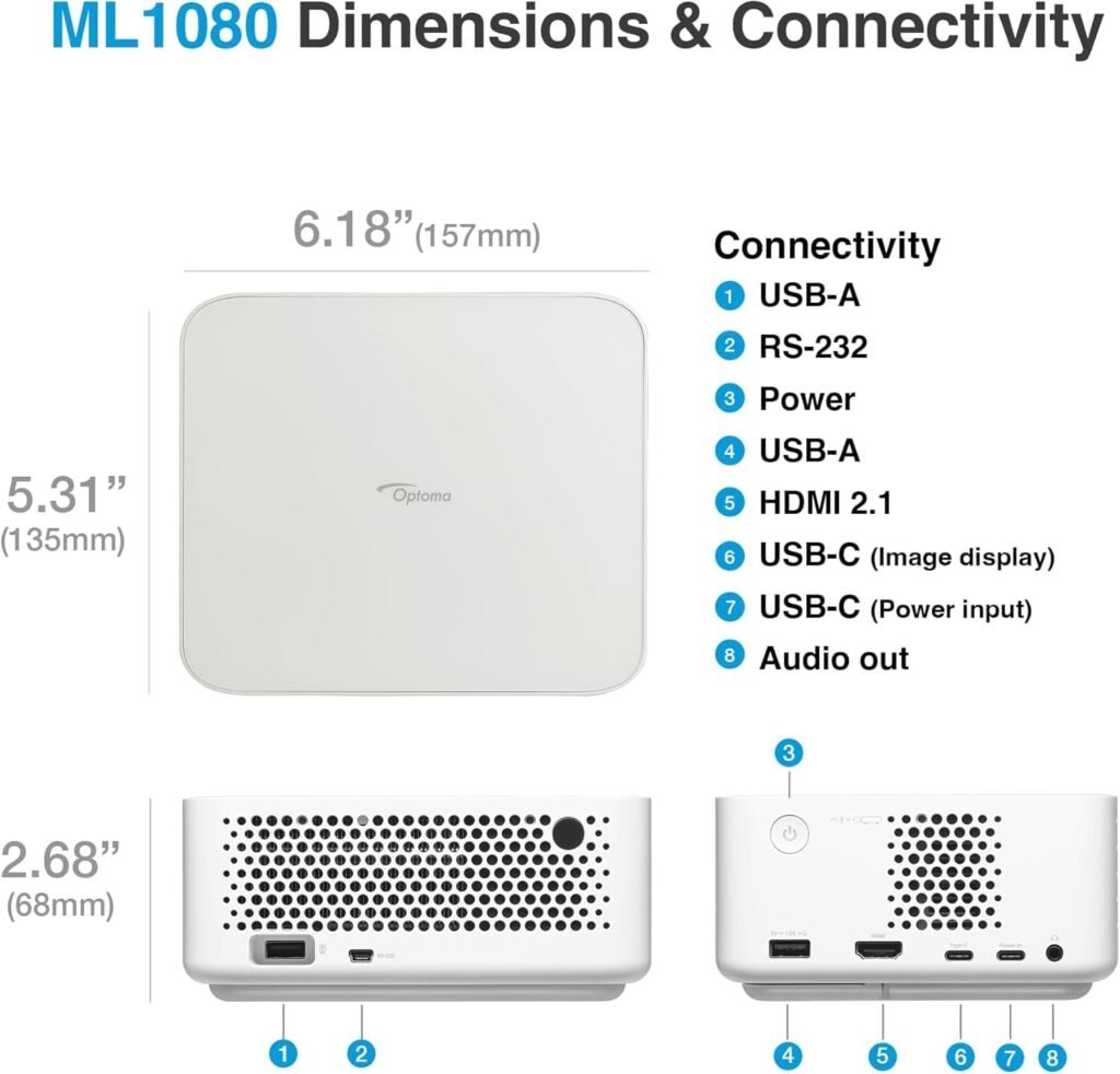 Optoma ML1080ST Ultra-Portable Short Throw Full HD Laser Projector, 1200 Lumens