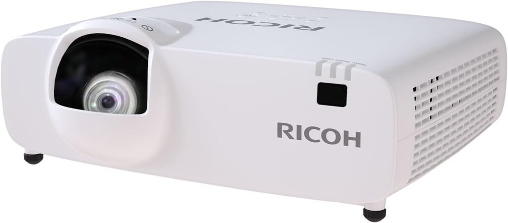 RICOH PJ WUL5A40ST Compact 3LCD Laser Projector | 4500 Lumens | 1920x1200 WUXGA w/4K Input | Short Throw Lens Projects 1.69 - 4.82 ft | 55-150 Screen | 360° Install | Up to 30k hrs | 16W Speaker