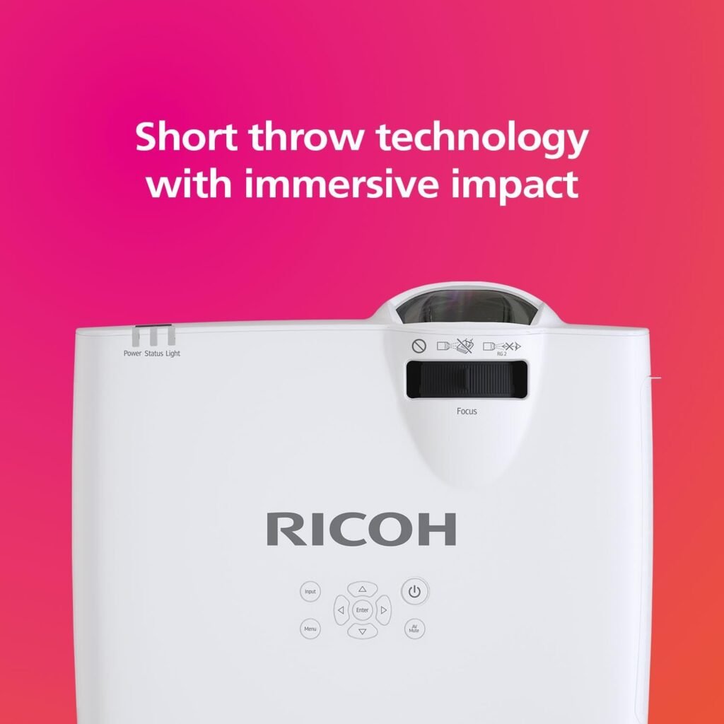 RICOH PJ WUL5A40ST Compact 3LCD Laser Projector | 4500 Lumens | 1920x1200 WUXGA w/4K Input | Short Throw Lens Projects 1.69 - 4.82 ft | 55-150 Screen | 360° Install | Up to 30k hrs | 16W Speaker