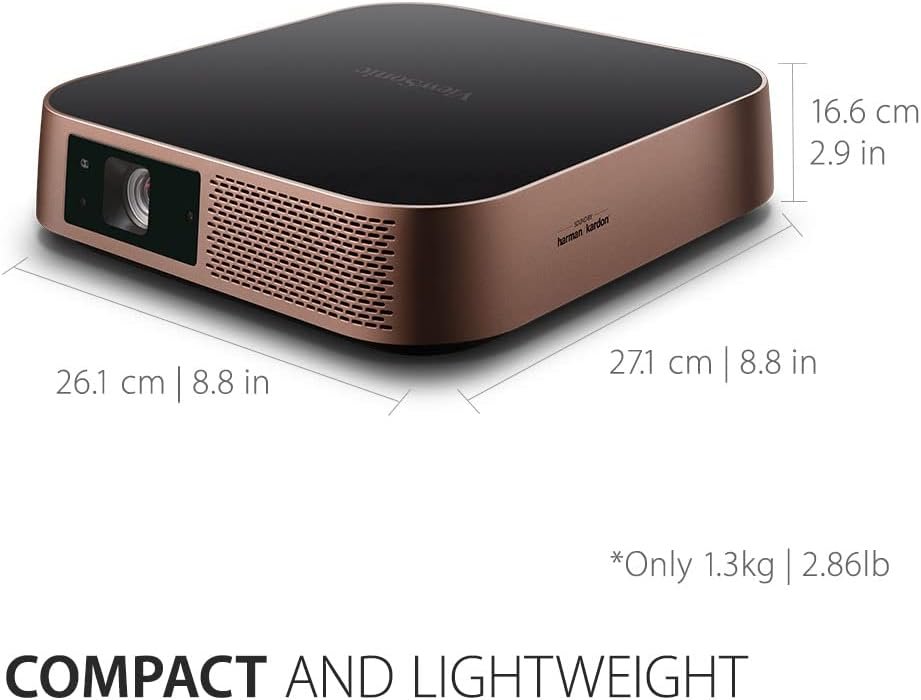 ViewSonic M1+ Portable LED Projector with Auto Keystone, Dual Harman Kardon Bluetooth Speakers and HDMI, USB C, Stream Netflix with Dongle (M1PLUS)